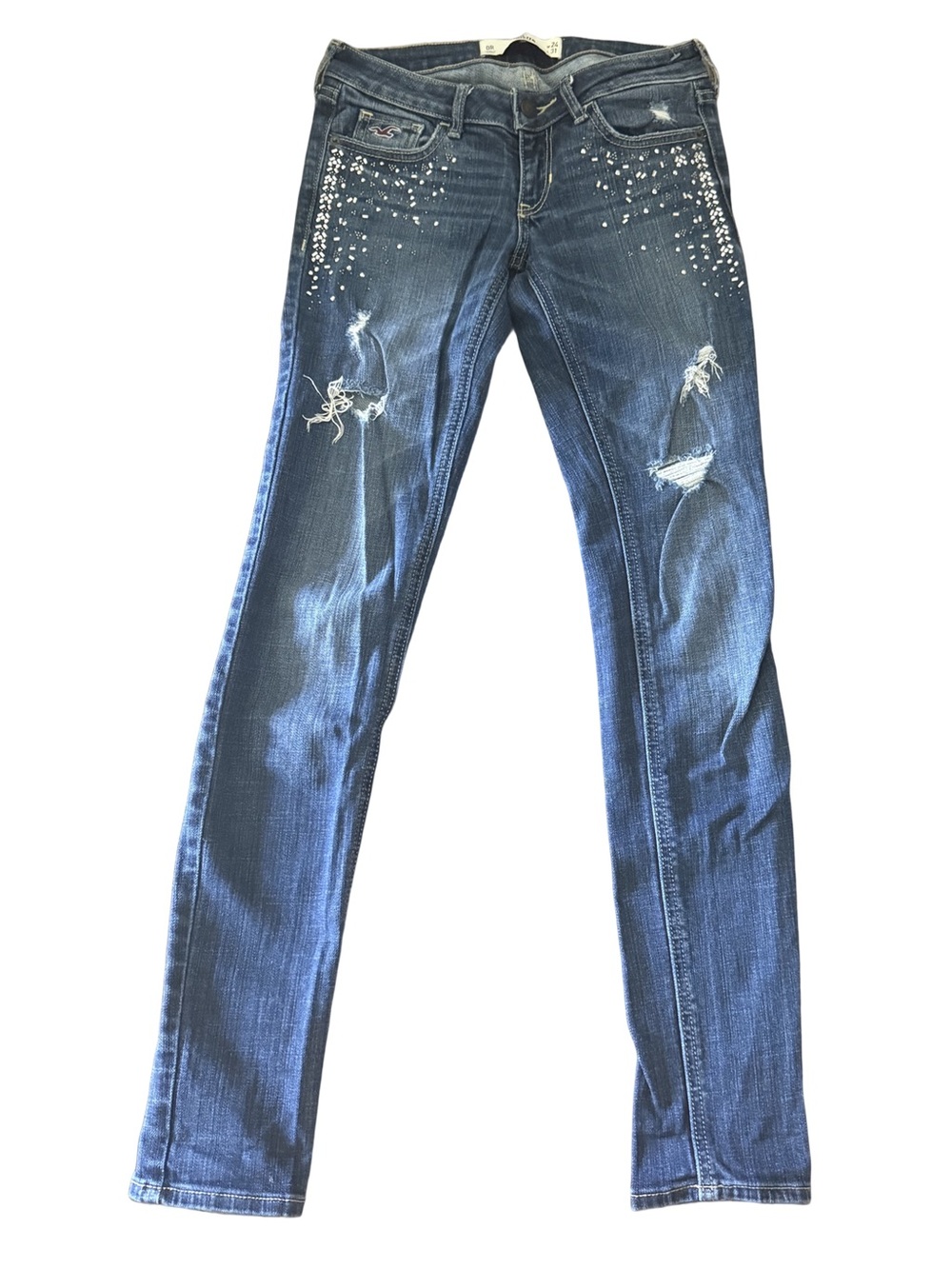 Hollister Dark Blue Skinny Jeans with Rhinestone Accents